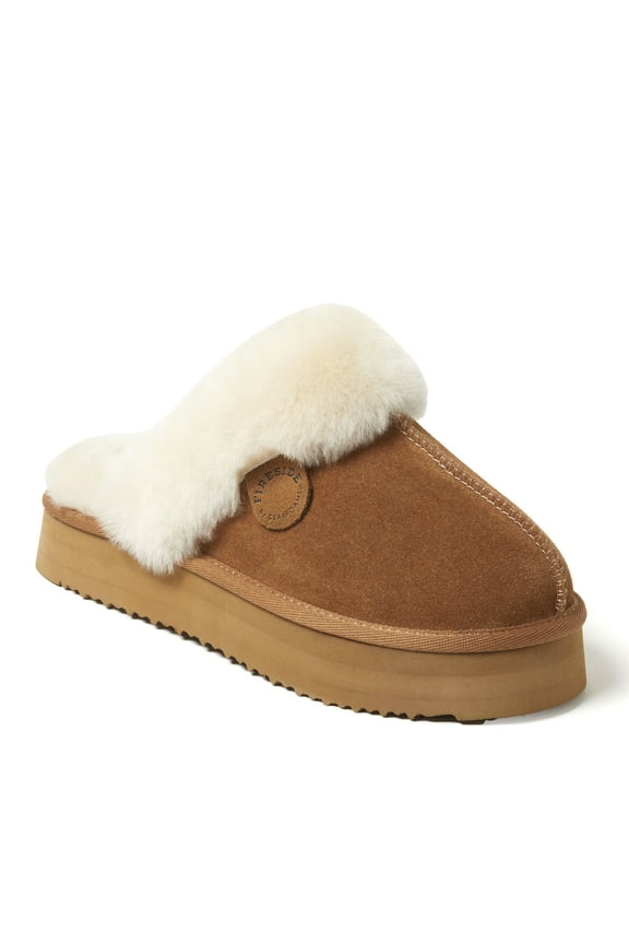 Fireside by Dearfoams Women's Melton Genuine Shearling Platform Scuff Slipper