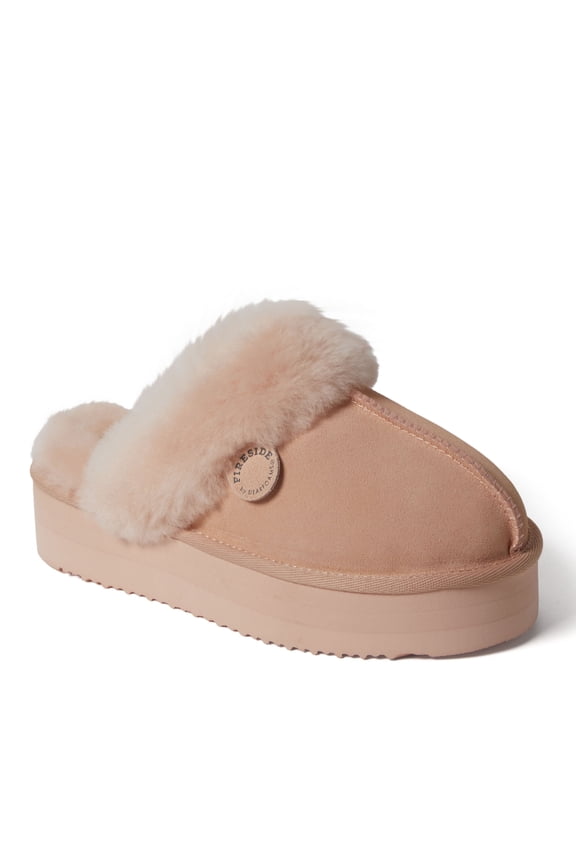 Fireside by Dearfoams Women's Melton Genuine Shearling Platform Scuff Slipper