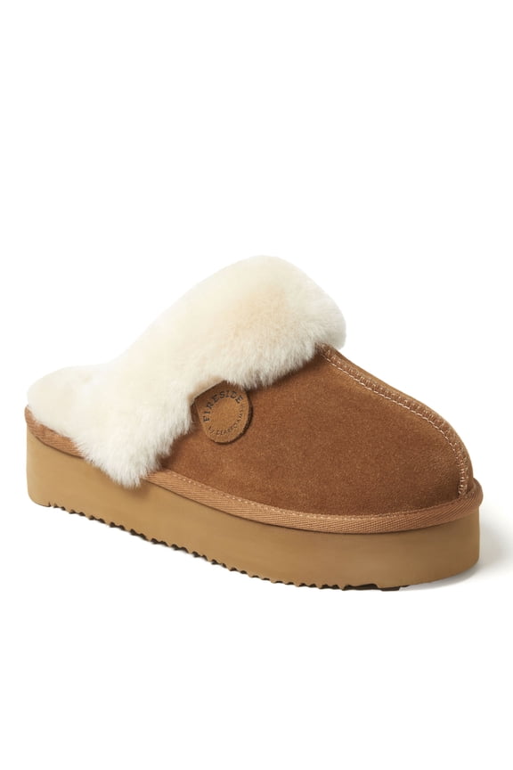 Fireside by Dearfoams Women's Melton Genuine Shearling Platform Scuff Slipper