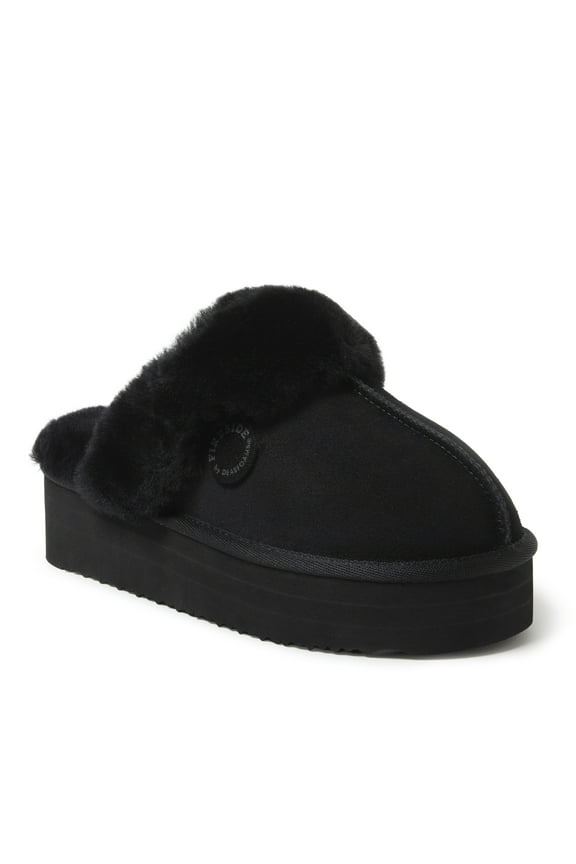 Fireside by Dearfoams Women's Melton Genuine Shearling Platform Scuff Slipper