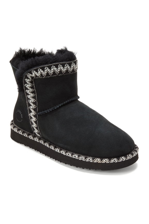 Fireside by Dearfoams Women's Perth Genuine Shearling Fold Down Bootie with Embroidery