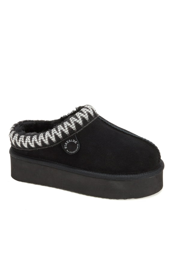 Fireside by Dearfoams Women's Queenstown Genuine Shearling Clog With Embroidery