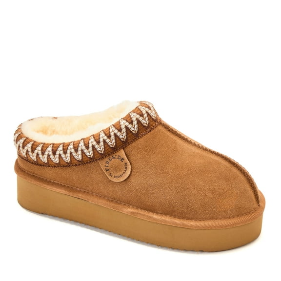 Fireside by Dearfoams Women's Queenstown Genuine Shearling Clog With Embroidery