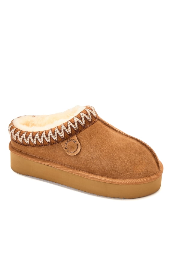 Fireside by Dearfoams Women's Queenstown Genuine Shearling Clog With Embroidery
