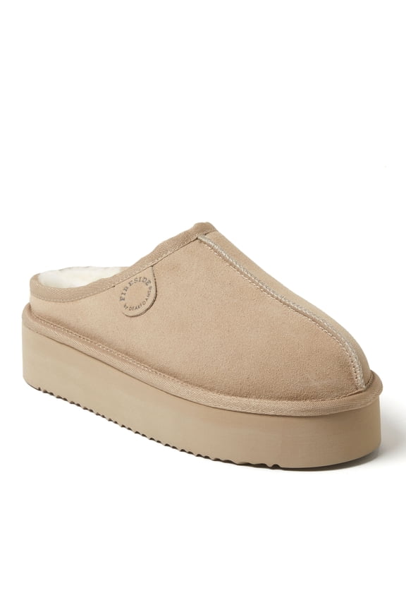 Fireside by Dearfoams Women's Queenstown Genuine Shearling Platform Clog Slipper