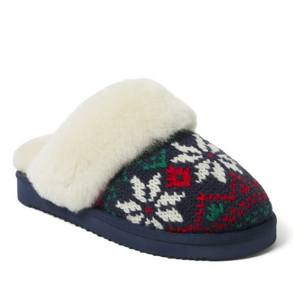 Fireside by Dearfoams Women's Sydney Holiday Fair Isle Genuine Shearling Scuff Slipper