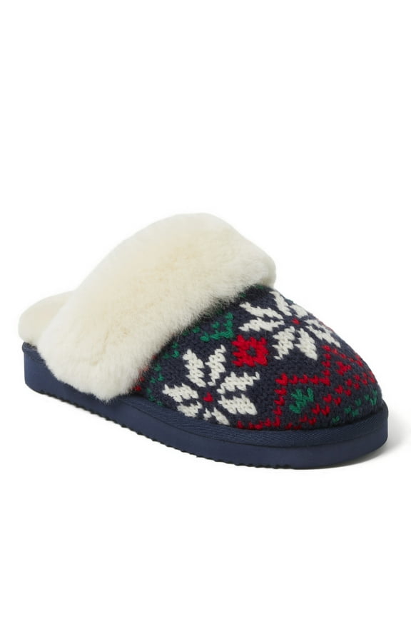 Fireside by Dearfoams Women's Sydney Holiday Fair Isle Genuine Shearling Scuff Slipper