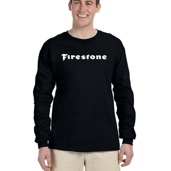 Firestone Apparel Cotton Branded Long Sleeve T Shirt – Unisex Graphic Logo Tshirts – Classic Fit Casual Tee for Men or Women (Black with White FS Logo - Large)