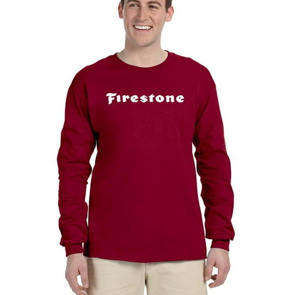 Firestone Apparel Cotton Branded Long Sleeve T Shirt – Unisex Graphic Logo Tshirts – Classic Fit Casual Tee for Men or Women (Red with White FS Logo - Small)