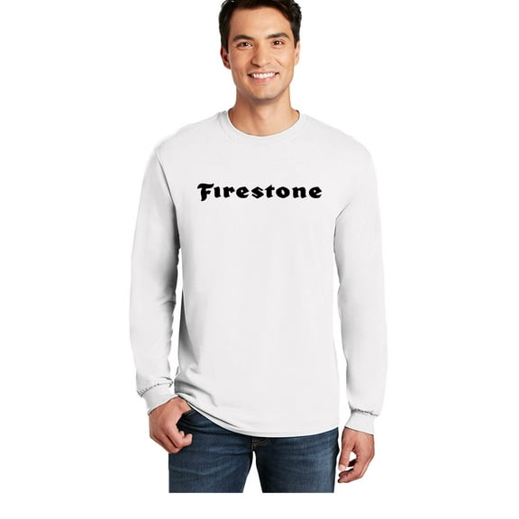 Firestone Apparel Cotton Branded Long Sleeve T Shirt – Unisex Graphic Logo Tshirts – Classic Fit Casual Tee for Men or Women (White with Black FS Logo - 2XLarge)