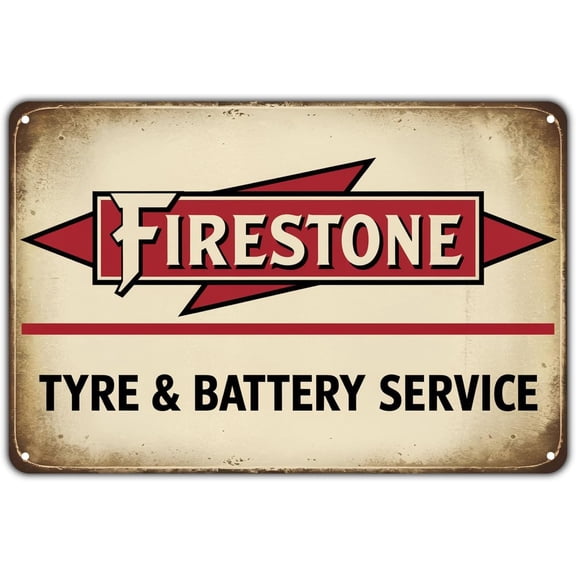 Firestone Tyre & Battery Service tin sign Vintage Automotive Garage Metal Sign for Garden & Yard Bar Porch Garage Home Bedroom Kitchen Decor Gift 8 x 12,easy to hang