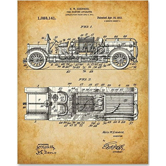 Firetruck - 11x14 Unframed Patent Print - Great Gift for Firefighters