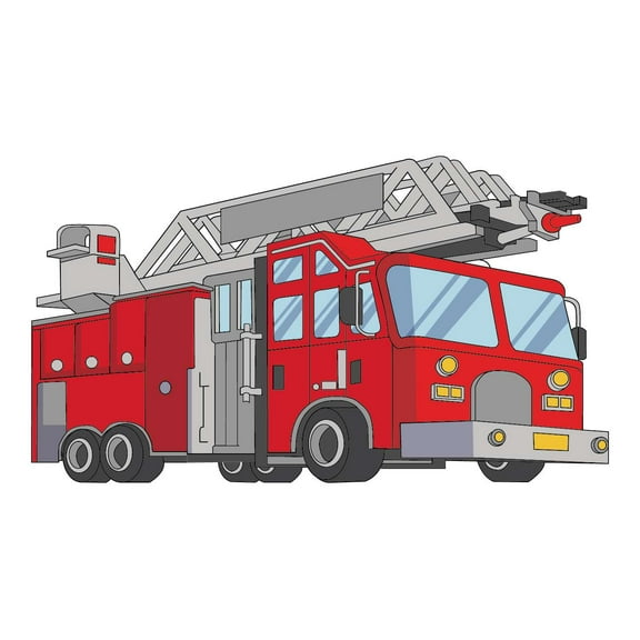 Firetruck Artwork Vinyl Wall Decal - 911 Emergency Vehicle Art Drawing Wall Decoration 20" x 12"
