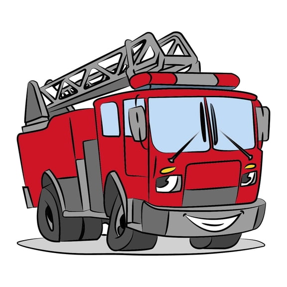 Firetruck Creative Artwork Design Vinyl Wall Decal - Truck with Smiling Face for 911 Emergecy Wall Decoration - 28" x 22"