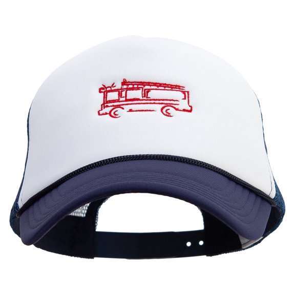 Firetruck Embroidered Summer Foam Mesh Trucker Cap - Navy White OSFM