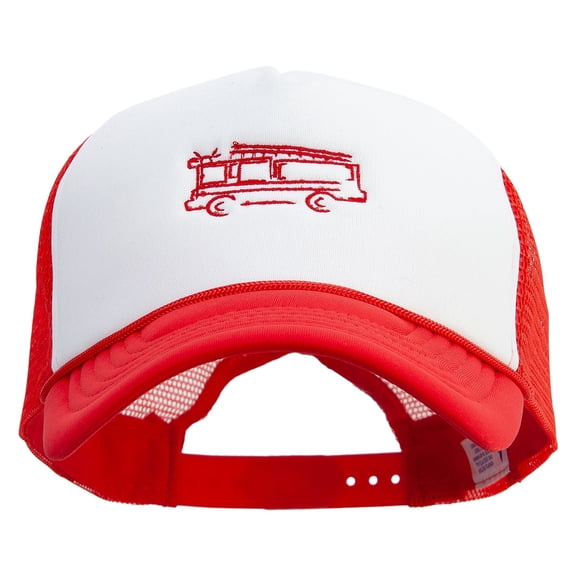 Firetruck Embroidered Summer Foam Mesh Trucker Cap - Red White OSFM