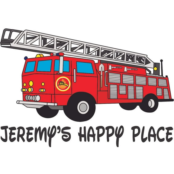 Firetruck Fire Truck Happy Cartoon Customized Wall Decal - Custom Vinyl Wall Art - Personalized Name - Baby Girls Boys Kids Bedroom Wall Decal Room Decor Wall Stickers Decoration Size (18x20 inch)