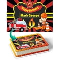 thumbnail image 1 of Firetruck Fire Worker Rescue Kids Boys Firefighter Edible Image Icing Cake Topper for Quarter Sheet Cake, by TNCT, 1 of 4