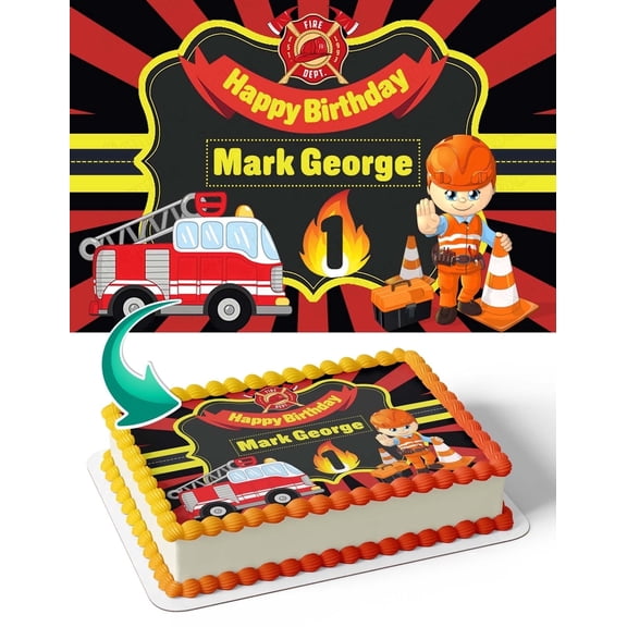 Firetruck Fire Worker Rescue Kids Boys Firefighter Edible Image Icing Cake Topper for Quarter Sheet Cake, by TNCT
