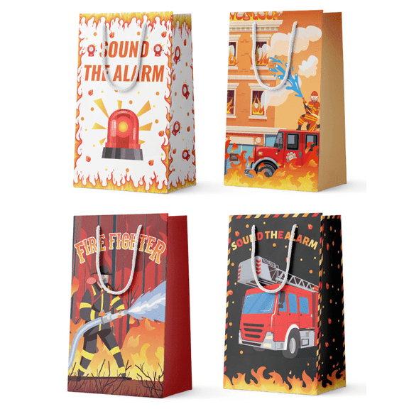 Firetruck Gift Bags, Fire Truck Party Favor Bags Set - Firetruck Birthday Gift Bags, Firefighter Party Bags & Fire Truck Goodie Bags for Fire Truck Birthday Decorations/Firefighter Party Decorations