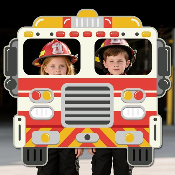Firetruck Party Photo Door Banner 4.9x4.9 Ft Firetruck Party Decorations Phtography Backdrop Fire Truck Firefighter Background Hanging Door Cover Banner for Birthday Theme Parties Supplies