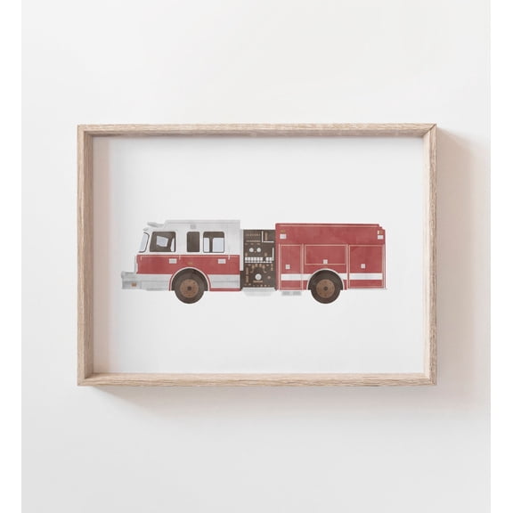 Firetruck Poster Fire Engine Emergency Vehicle Wall Art Boys Room Decor Nursery Poster, Unframed Size 8x12