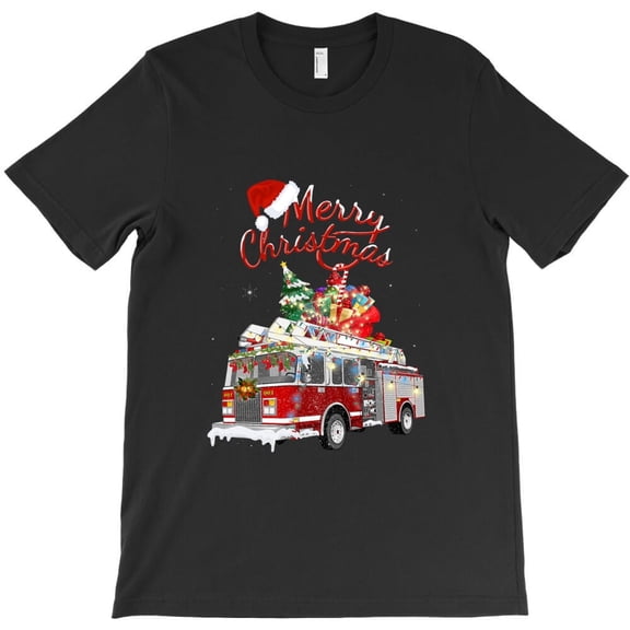 Firetruck St. Nick Sleigh Funny Fireman Christmas Xmas Holiday Graphic H1988 T-Shirt, for Men and Women, Up to Size 5XL