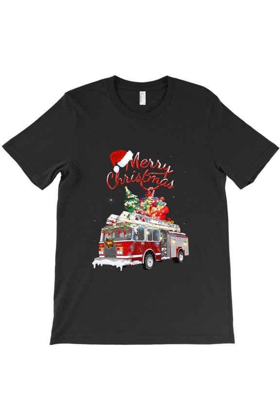 Firetruck St. Nick Sleigh Funny Fireman Christmas Xmas Holiday Graphic H1988 T-Shirt, for Men and Women, Up to Size 5XL