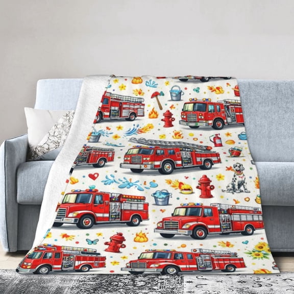 Firetruck and Firefighter Blanket Gift Cozy Soft Home Decor for Room 80x60