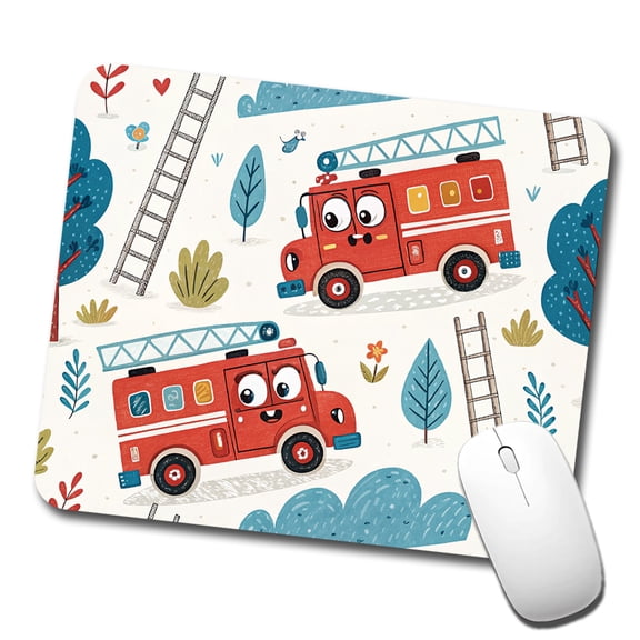 Firetrucks Cartoon Style Mouse Pad Low Profile Gaming Mat