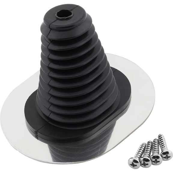 Speedway Motors Firewall Oval Brake Clutch Shifter Rubber Boot Seal with Polished 304 Stainless Trim Bezel, Adjustable 5/16 to 1 Inch Opening, Hardware Included