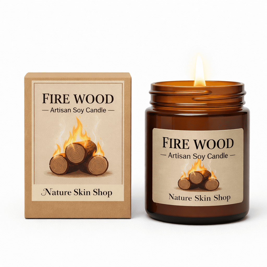 Nature Skin Shop Firewood Soy Candle – Clean-Burning Wood Wick Candle with Smoky Cedar & Amber Notes – 8 oz Jar – Cozy Modern Home Fragrance