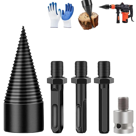Firewood Auger for Drill, Wood Splitter Drill Bit, Heavy Duty Electric Drills Screw Cone Driver Removable, Detachable Wood Splitting Wedge Tool (32MM / 1.25 in+3 Hand Drills)
