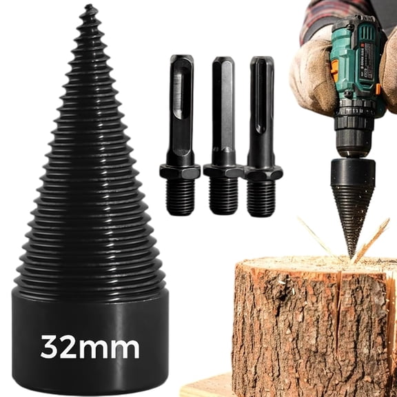 Firewood Auger for Drill – Wood Log Splitter Bit,32mm | 32/42mm Heavy Duty Cone, Easy Detachable, Log Splitter & Wood Splitting