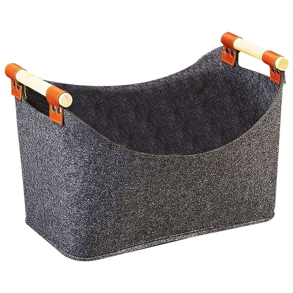 Firewood Baskets, Wood Basket, Extra Thick Firewood Basket, Large Firewood Bag, Felt Basket for Firewood, Fireplace with Wooden Handles, up to 40 kg, 45 x 32 x 40 cm