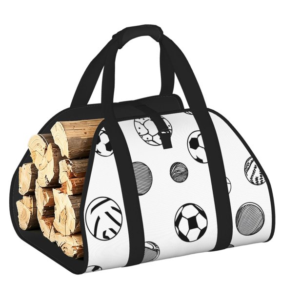 Firewood Carrier Bag Wear Resistant Large Capacity Padded Handles Open Ends For Firewood Tools Toys Picnic 39.8x19in Minimalist Vector Geometric Sports Balls