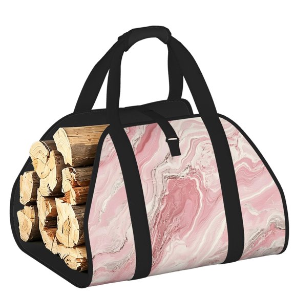 Firewood Carrier Bag Wear Resistant Large Capacity Padded Handles Open Ends For Firewood Tools Toys Picnic 39.8x19in Pink Marble_21256_3