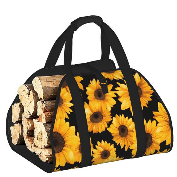 Firewood Carrier Bag Wear Resistant Large Capacity Padded Handles Open Ends For Firewood Tools Toys Picnic 39.8x19in Yellow Sunflowers