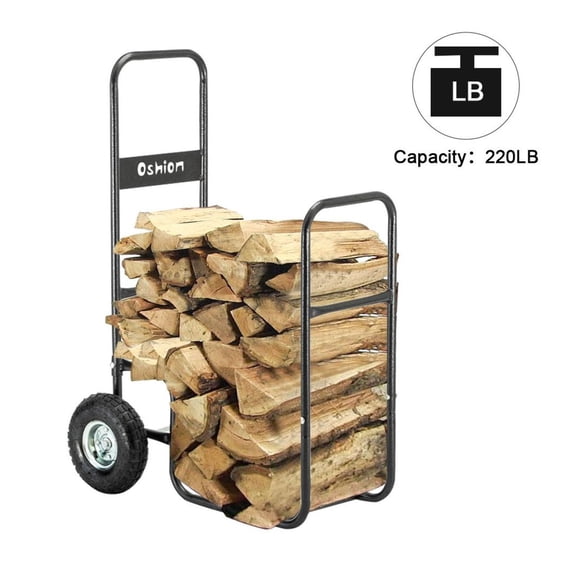 Firewood Cart 220 LBS Heavy Duty, Log Hauler with 10 Wheels, Rolling Fireplace Wood Caddy, Indoor Outdoor Storage Rack, Steel Black Finish