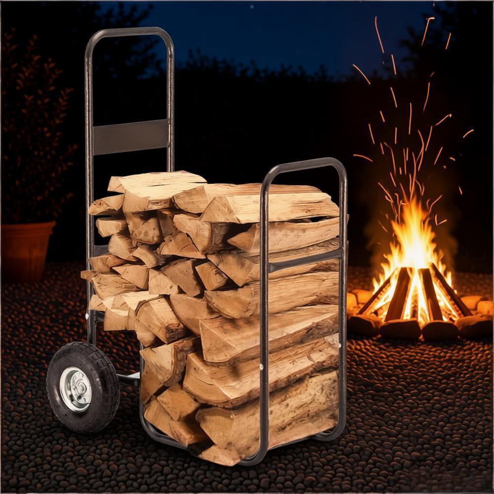 Firewood Cart 220lbs Capacity Heavy Duty Log Caddy with Large Wheels ...