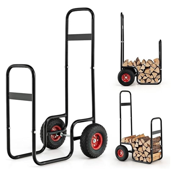 Firewood Cart with Wheels, Heavy-Duty Steel Wood Log Carts w/Shockproof Wheels & Portable Handle, 3.6ft/44H Rolling Firewood Log , Wood Mover, 220 lbs Weight Capacity