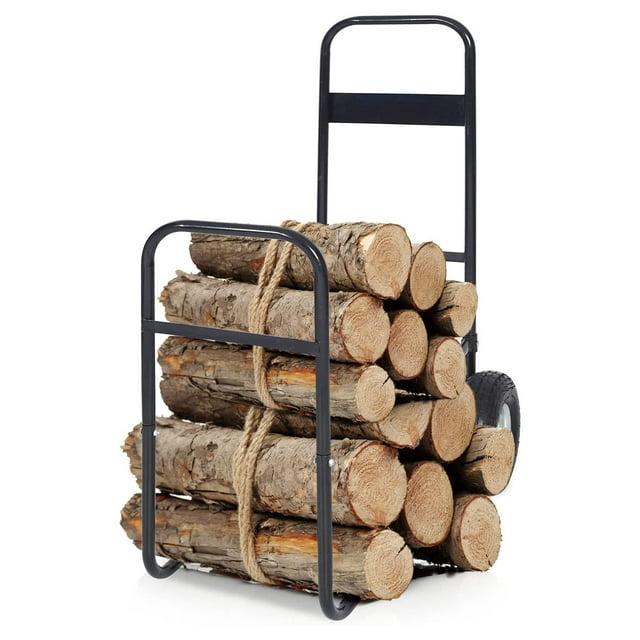 Firewood Cart Wood Hauler Fireplace Log Carrier Mover Outdoor Indoor