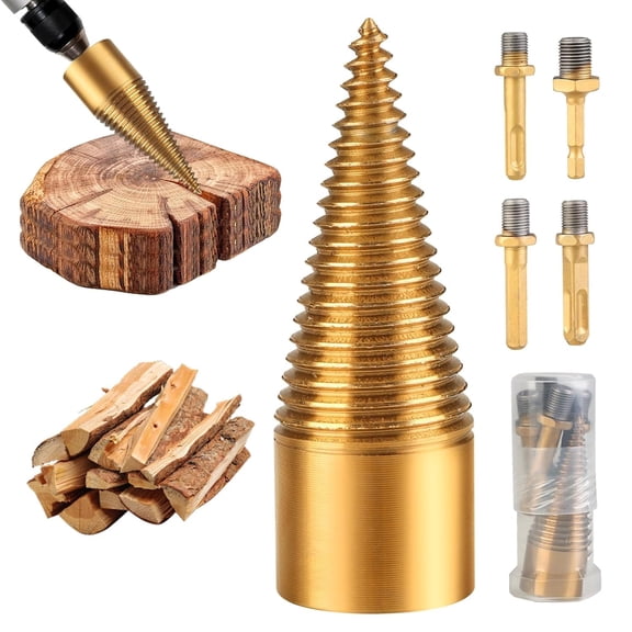 Firewood Drill Bit Set with 4 Handles, Detachable Fire Wood Splitter Drill Bit Tool 42mm / 32mm Cones Wood Log Splitter Drill Bit, Wood Splitting Drill Bit for Electric Drill Machine