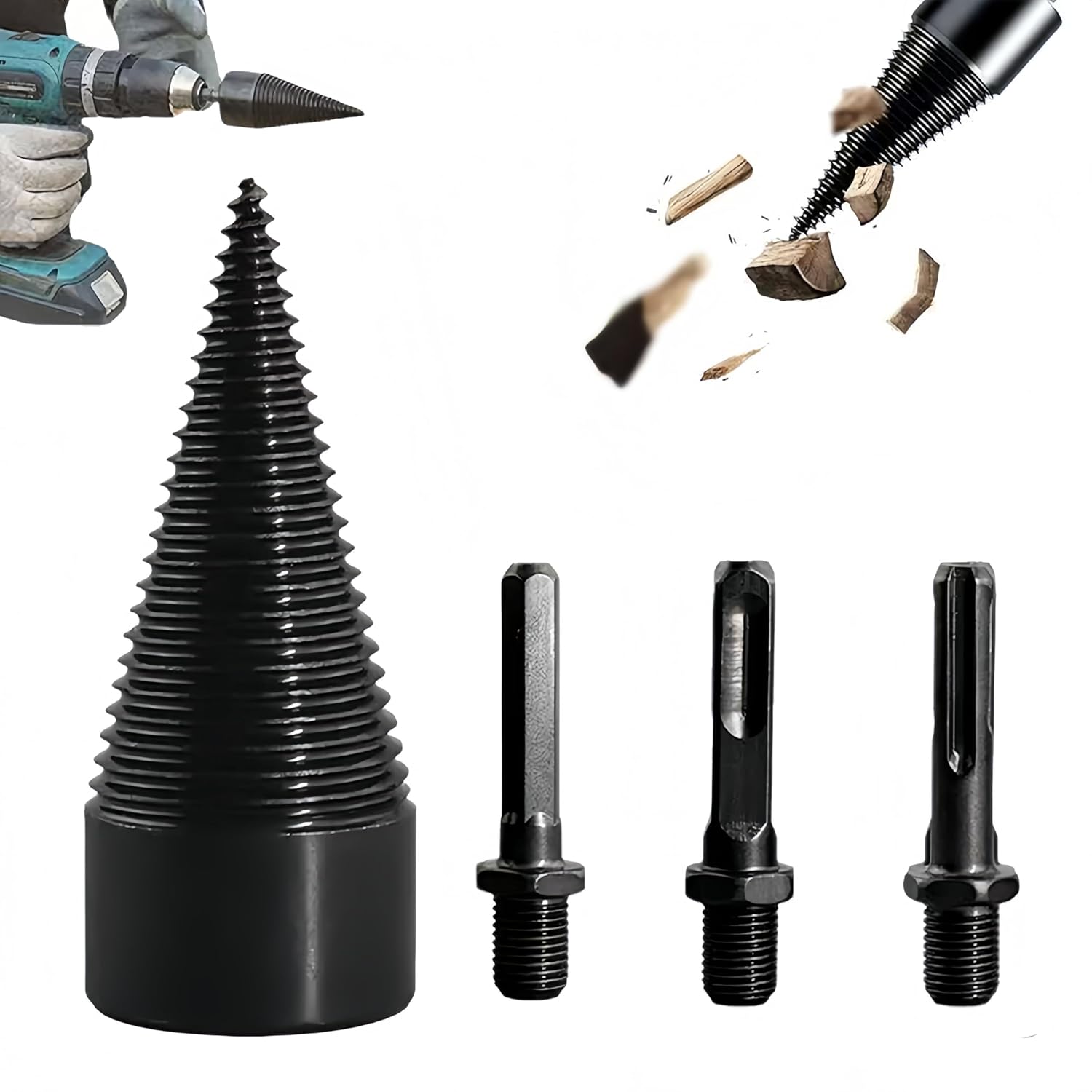 Wood Splitting Drill Bit – 32mm (1.26") Cone Splitter With Square + Hex + Round Shanks For Power Drills (High Carbon Steel)