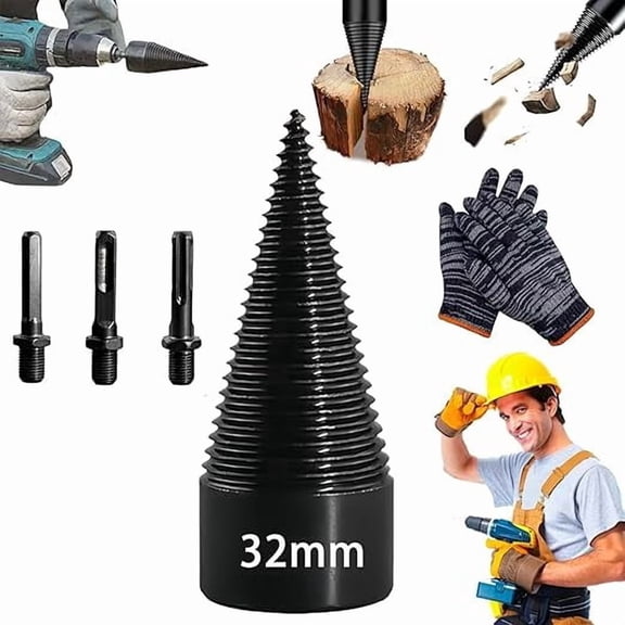 Firewood Drill Bit Set, Wood Log Splitter Firewood Drill Bit Set, Heavy Duty Wood Splitter Drill Bit with 3 Drill Screw, Detachable Electric Drill Bits for Splitting Woods