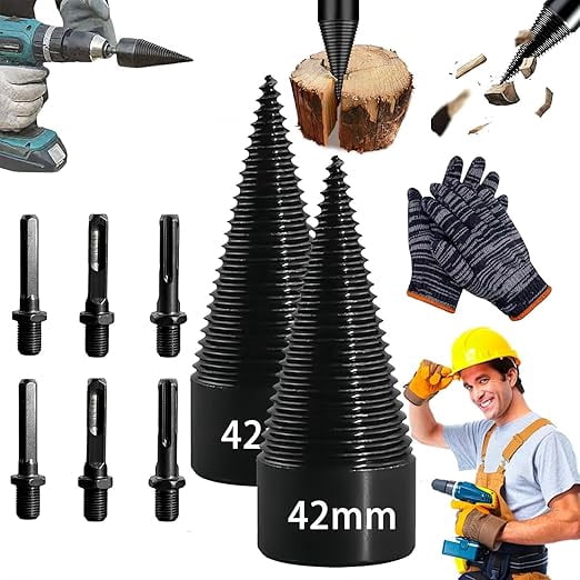 Firewood Drill Bit Set, Wood Log Splitter Firewood Drill Bit Set, Heavy Duty Wood Splitter Drill Bit with 3 Drill Screw, Detachable Electric Drill Bits for Splitting Woods