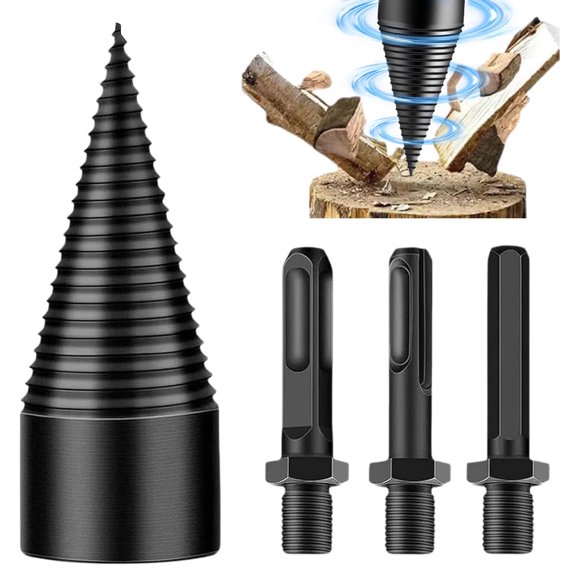 Firewood Drill Bit Set, Wood Splitter Easy Log Splitting Drill Bit Heavy Duty Detachable Electric Drill Bit Wood Splitter Drill Bit for Hand Drill Stick Hex Square Round (42mm)