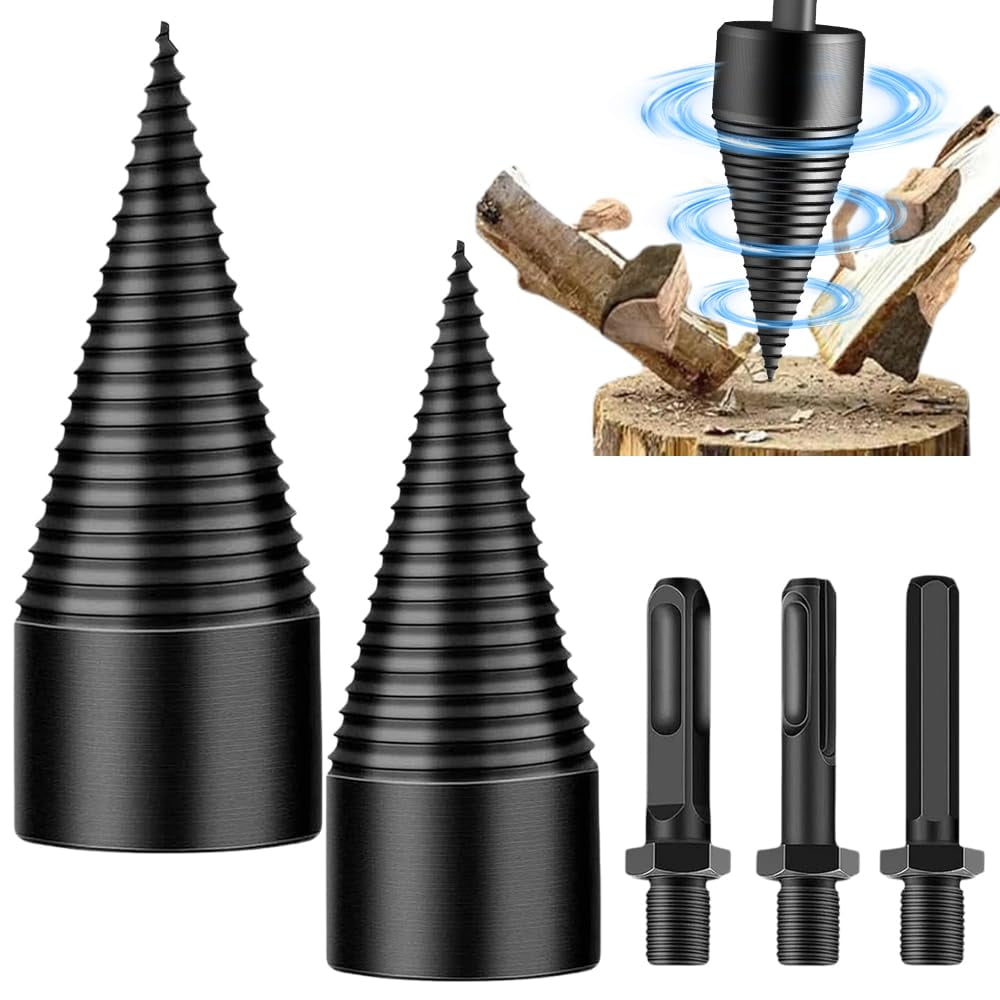 Firewood Drill Bit Set, Wood Splitter Easy Log Splitting Heavy Duty Detachable Electric for Hand Stick Hex Square Round (32mm+42mm) 32mm+42mm