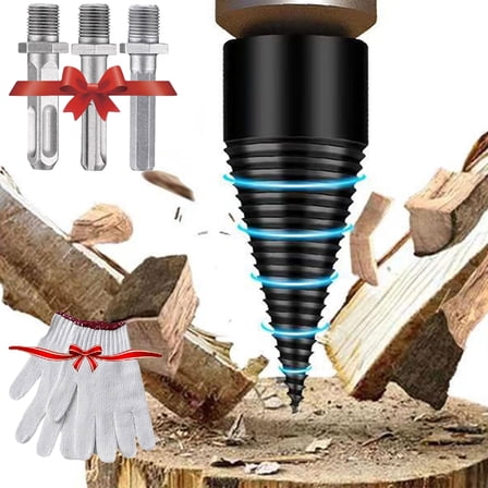 Firewood Drill Bit Wood Splitter Drill Bit with Detachable Design, Premium Firewood Log Splitter Drill Bit Set with 50mm Screw Cone and 2 Replaceable Drill Bits for Electric Drills