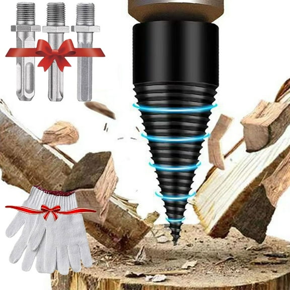 Firewood Drill Bit Wood Splitter Drill Bit with Detachable Design, Premium Firewood Log Splitter Drill Bit Set with 50mm Screw Cone and 2 Replaceable Drill Bits for Electric Drills